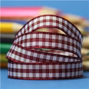 10mm Gingham Ribbon - Burgundy